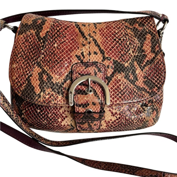 Coach Mini Soho Snakeskin Print Crossbody Burgundy Tan and Black - Picture 1 of 13